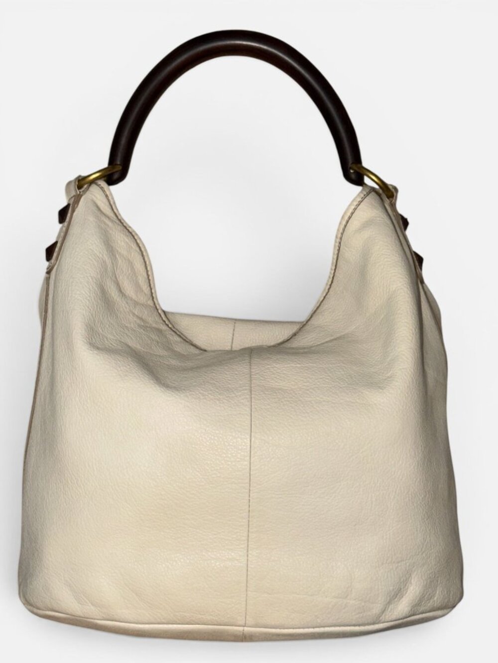 VTG J Crew Horn Handle Hobo Bone White Pebbled Leather Slouchy Shoulder Bag Boho - Picture 6 of 11